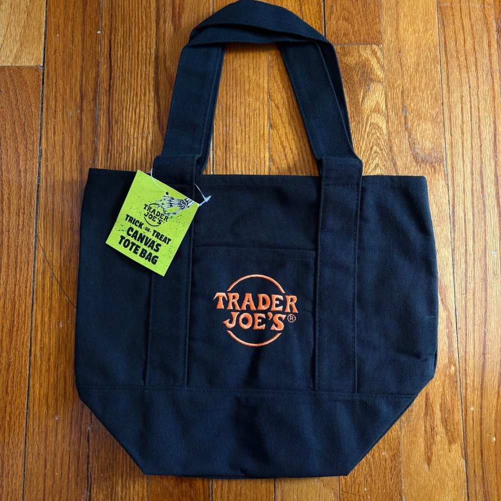 NEW Trader Joe's Mini Trick-or-Treat Canvas Tote Bag Black Orange Logo 2025